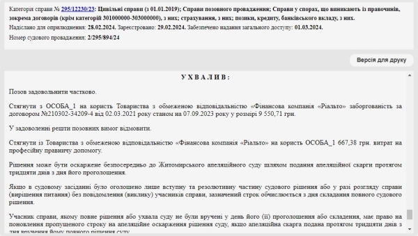 Справа № 295/12230/23: Втричі зменшити позовні вимоги ФК Ріальто